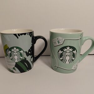 2020 Starbucks "You're The Best" & 2021 Artistic Green Mug Duo